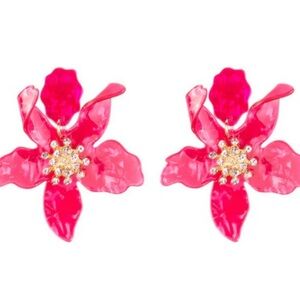 Elegant Hot Pink Acrylic Floral Earrings